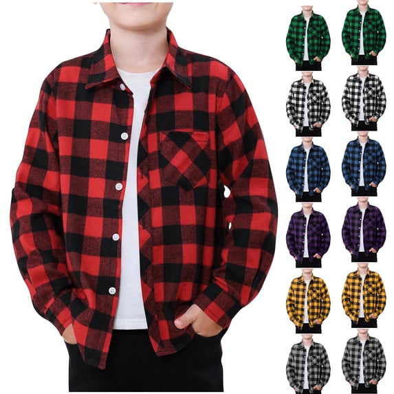 THDHVS Jacket for Boys,Boys Winter Jacket,Kids Lapel Button Down Plaid Long Sleeve Shirt with Pockets White 3-4 Years