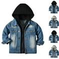 thumbnail image 1 of THDHVS Boys Jacket,Jacket for Boys,Toddler Boys Fall Winter Jacket Jean Moto Hooded Jacket with Turn Down Collar for Trendy Style Blue 5-6 Years, 1 of 8