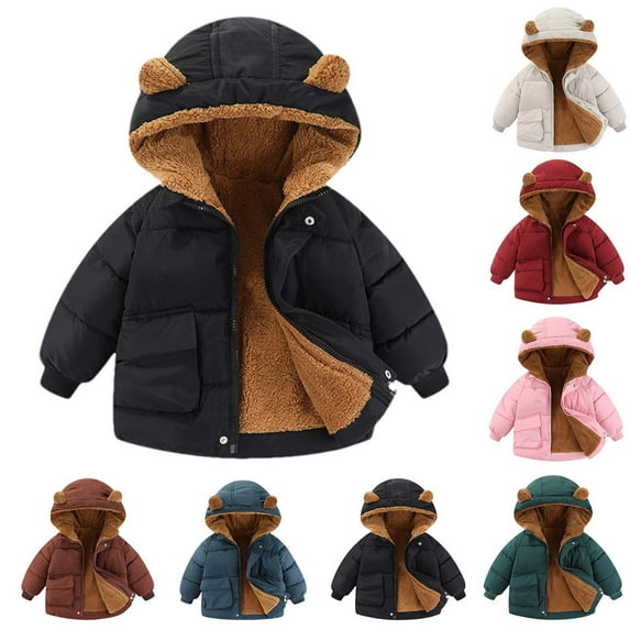 THDHVS Boys Jacket,Kids Winter Jacket,Boys and Girls Fall and Winter Plus Thick Baby Solid Color Coat Small and Medium-sized Hooded Warm Coat Beige 2-3 Years