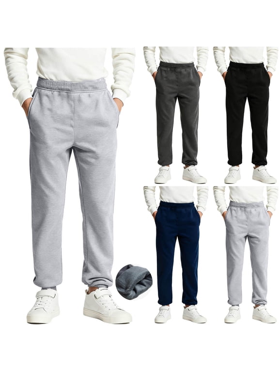 Boys Joggers,One Piece Fleece Sweatpants Side Pockets Elastic Waist Cuffed Winter Wear for Kids,Boys Sweatpants,Dark Gray 6-7 Years