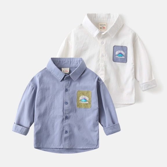 THDHVS Boys Long Sleeve Shirts,Boys Casual Shirts,Boys Fashion Print Long Sleeve Casual Shirt Top Shirts for Wedding Party Performence White 18-24 Months
