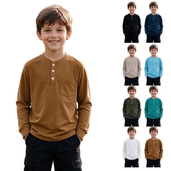 THDHVS Boys Long Sleeve Shirts,Boys Crew Neck T Shirt with Button Front ...