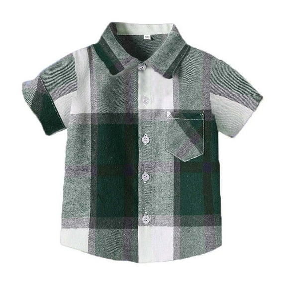THDHVS Boys Shirts Kids Button Up Short Sleeve Plaid Tops with Pocket Spring Summer Casual Lapel Fashion Shirt