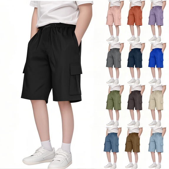THDHVS Boys Shorts,Shorts for Girls,Athletic Shorts Kids Youth Fast Dry Active Basketball Shorts with Pockets Elastic Waistband Brown 9-10 Years