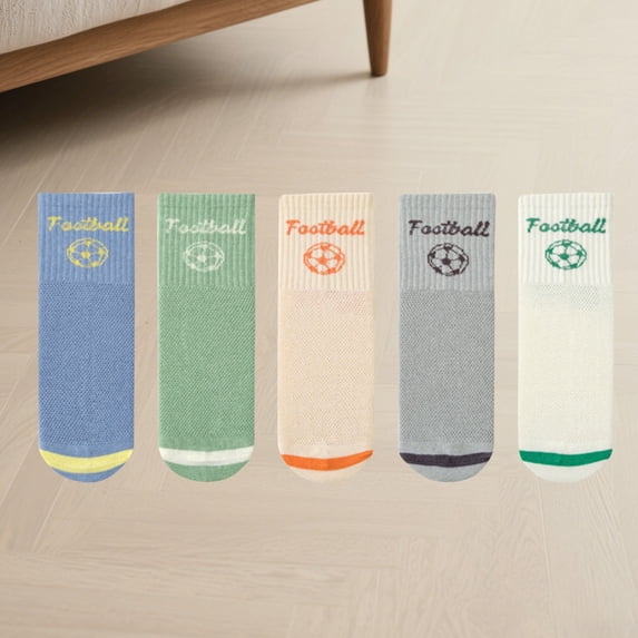THDHVS Boys Socks,Socks for Toddler Boys,5 Pairs Boys Mid-Crew Socks with Breathable Mesh Panels and Antiskid Sole Sport Socks for Toddlers and Kids Comfortable for Play and Running Green 3-5 Years