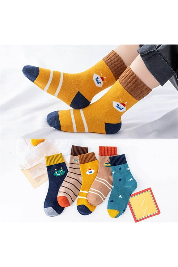 Boys Socks,Toddler Socks,5 Pairs Unisex Kids Mid-Crew Socks Breathable Soft for All-Day Comfortable Socks with Antiskid Grips Are Ideal for Toddlers and First Walking Yellow 3-5 Years