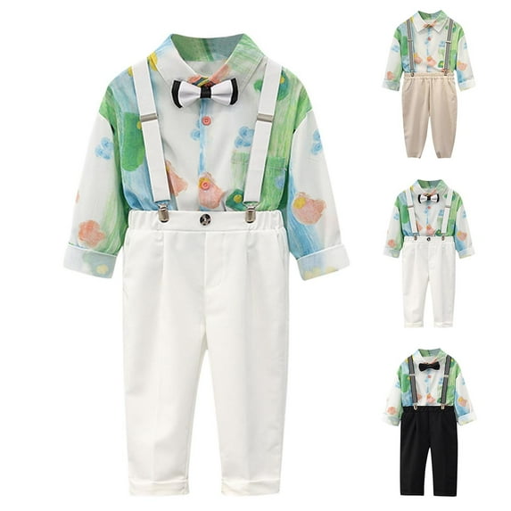 THDHVS Boys Suit,Suits for Boys,Boy Suits Boys Wedding Outfit Dress Shirt with Bowtie Suspender Pants for Formal Occasion Black 11-12 Years