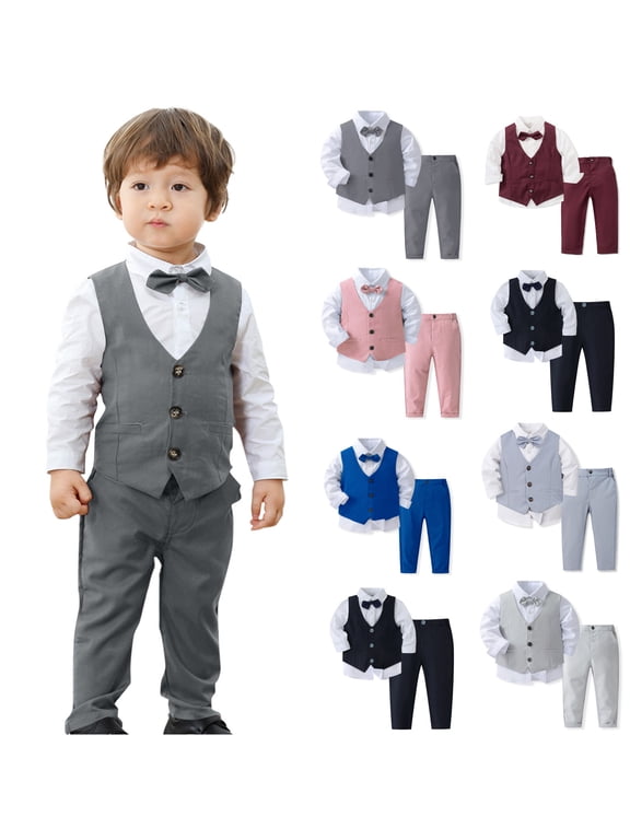 Boys Suit,Toddler Boy Outfits,Solid Color Vest Dress Shirt and Pants 3 Piece Set for Boys School Party Formal Wear and Special Event 2-3 Years