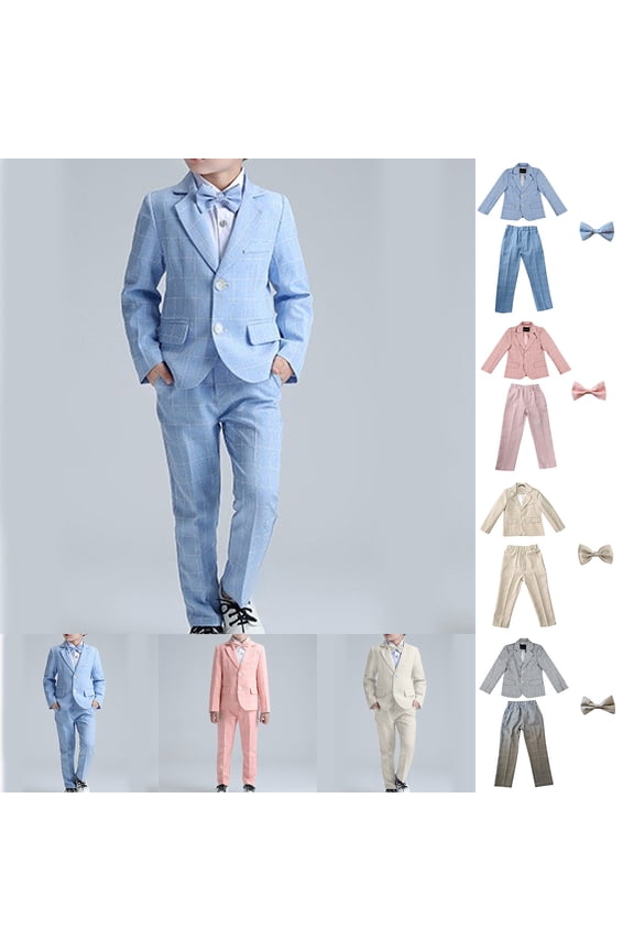 Boys Suit,kids Suits for Boys,Boys' Shirt Jacket Long Pants Tie 3-piece Set Long Sleeve Round Neck Top/shirt Set Blue 2-3 Years