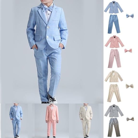 THDHVS Boys Suit,kids Suits for Boys,Boys' Shirt Jacket Long Pants Tie 3-piece Set Long Sleeve Round Neck Top/shirt Set Gray 9-10 Years