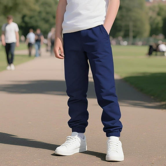 THDHVS Boys Sweatpants,Pants for Boys,Kids Soft Fleece Loose Waist Joggers with Pockets Casual Athletic Sweatpants for Girls Navy 8-9 Years