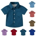 thumbnail image 1 of THDHVS Boys Uniform Shirts,Boys Dress Shirts,Kids Solid Color Short Sleeve Button Down Shirt with Pocket for School Uniform Blue 6-7 Years, 1 of 9
