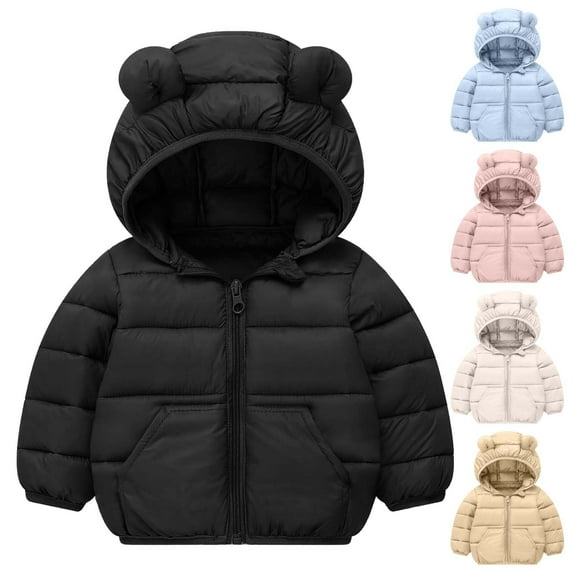 THDHVS Hoodies for Boys,Girls Winter Coat,Toddler Kids Boys Girls Winter Fleece Padded Jacket Hooded Zip Jacket Coat Black 2-3 Years