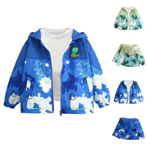 THDHVS Boys Zip Up Hoodie,Kids Sweatshirts,Kids Rain Jacket Hooded Lined Rubber RainCoats for Girls Boys Waterproof Windproof Blue 3-4 Years