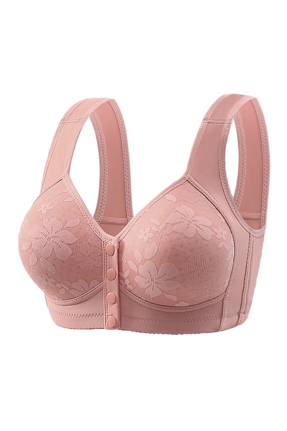 Bras for Women Front Button Plus Size No Steel Ring Bra Thin Cut Perforated Cup Breathable Bra Pink 42