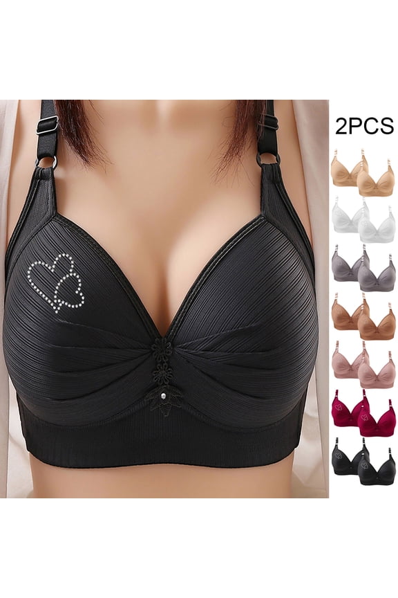 Bras for Women No Underwire,2 Pack BC Cup Wireless Push Up Bra Breathable Comfortable Everyday Wear,Push Up Bra White 34AB