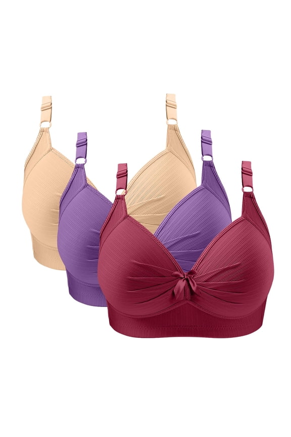 Bras for Women No Underwire,3 Pack Classic Thin Cup Wireless Bra Breathable Casual Everyday Wear for Women,Push Up Bra Multicolor 36BC