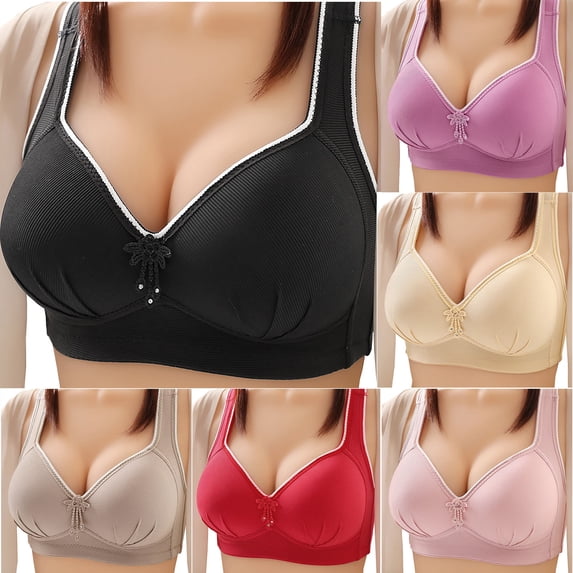 THDHVS Bras for Women No Underwire,Push Up Bra,Plus Size Racerback Bra Wireless Side Support Bras for Women Beige
