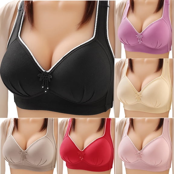 THDHVS Bras for Women No Underwire,Push Up Bra,Plus Size Racerback Bra Wireless Side Support Bras for Women Black