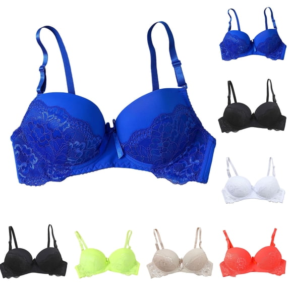 THDHVS Bras for Women No Underwire,Solid Color Lace Trim Wireless Bra Push Up Breathable Everyday Wear for Women,Push Up Bra White 44DE