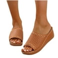 thumbnail image 1 of THDHVS Brown Sandals Women,Sandals for Women,Women's Fashion Casual Summer Open Toe Retro Solid Color Sandals Hollow One-Line Wedge Heel Slippers Brown 5.5, 1 of 6