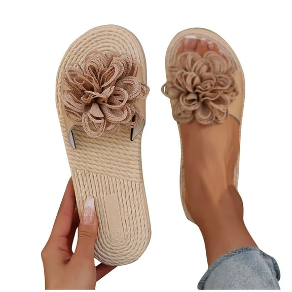 THDHVS Wide Sandals for Women,Sandals Women,Women's Fashion and Casual Summer Style Outer Wear Flat Round Head Flower Light and Comfortable Beach Sandals Brown 5.5