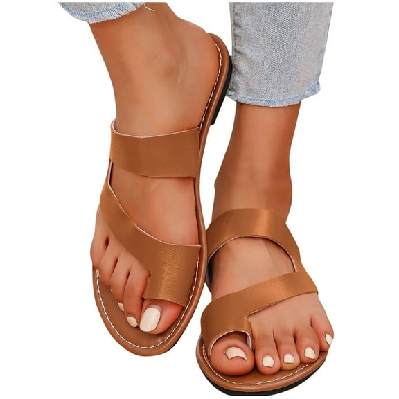 THDHVS Wide Sandals for Women,Sandals Women,Women's Fashionable and Casual Summer Style Outer Wear Flat Hollow Solid Color Soft Bottom Sandals Brown 8.5