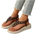 thumbnail image 1 of THDHVS Brown Sandals Women,Sandals for Women,Dressy Summer Bohemian Flats Shoes for Women Sandals Comfortable Ankle Strap Outdoor Walking Brown 6.5, 1 of 5