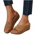 thumbnail image 1 of THDHVS Wedges Heels for Women,Summer Beach Comfortable Sandals with Medium Arch Support Slide Sandals Brown 9, 1 of 6