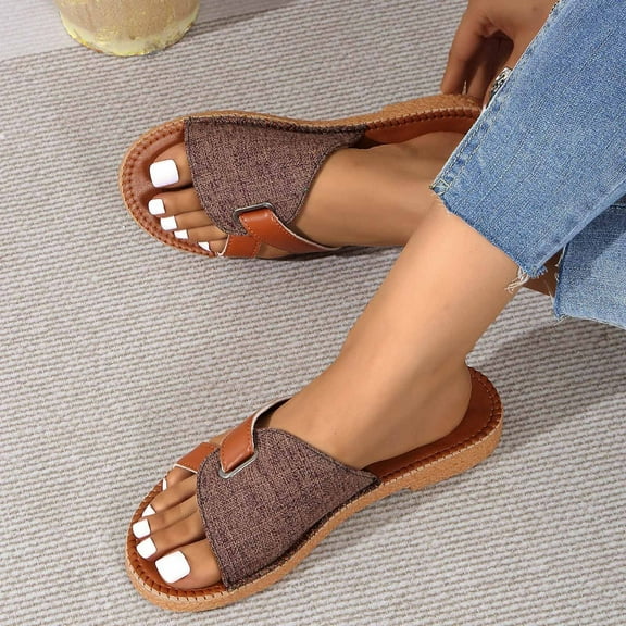 THDHVS Brown Sandals Women,Sandals for Women,Women's Fashion Casual Fish Mouth Spring and Summer Color Matching Breathable Flat Sandals Brown 9.5
