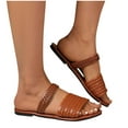 thumbnail image 1 of THDHVS Brown Sandals Women,Sandals for Women,Women's Fashion Casual Solid Color Woven Outer Wear Spring and Summer Flat Beach Slippers Brown 6, 1 of 5