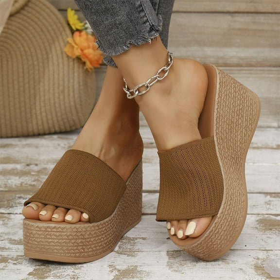 THDHVS Brown Sandals Women,Sandals for Women,Women's Fashion Casual Summer Solid Color Retro Thick Bottom Open Toe Beach Slippers Brown 5.5