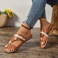 thumbnail image 1 of THDHVS Brown Sandals Women,Sandals for Women,Women's Fashion Casual Summer Style Solid Color Herringbone Slippers Flat Shoes Brown 7, 1 of 6