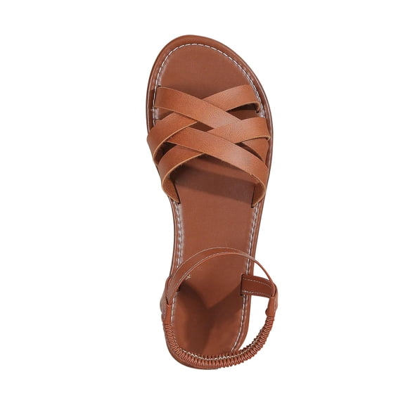 THDHVS Flat Sandals for Women,Sandals Women,Fashion Women's Open Toe Elastic Ankle Strap Flat Summer Sandals Brown 7