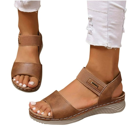 THDHVS Flat Sandals for Women,Sandals Women,Fashion Casual Retro One-Strap Spring and Summer Breathable and Comfortable Flat Sandals Brown 5.5