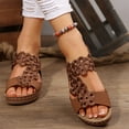 thumbnail image 1 of THDHVS Brown Sandals Women,Womens Wedge Sandals,Women's Fashion Casual Summer Style Solid Color Hollow Strap Roman Thick Bottom Wedge Heels Brown 7.5, 1 of 7