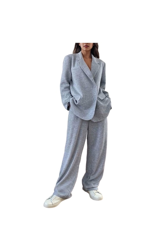 Business Casual Outfits for Women,Matching Sets Women Clothing,Women's 2 Piece Casual Outfits Cropped Blazer Jackets Wide Leg Work Pants Suit Set Gray M