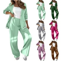 THDHVS Business Casual Outfits for Women,Womens Sets 2 Piece Outfits,Women's Fall Two Piece Outfits Dressy Blazer Jacket and Wide Leg Pants Pockets Business Casual Office Suit Sets Army Green 2XL