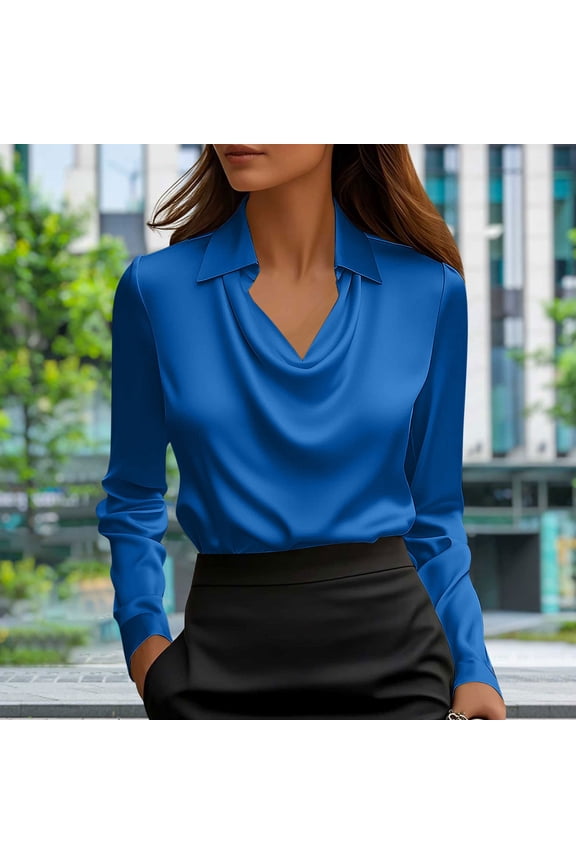 Business Casual Tops for Women,Womens Dress Shirts,Women Wave Collar Long Sleeve Top with Round Neck for Formal Occasion andFormal Work Wear Orange M