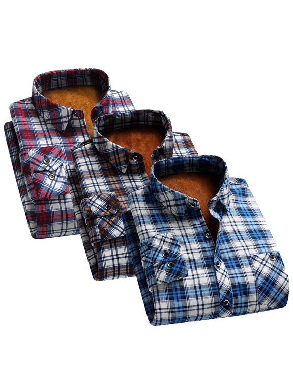 Button Down Shirt Men,Flannel Lined Plaid Shirt Long Sleeve Button Down for Winter Warmth
