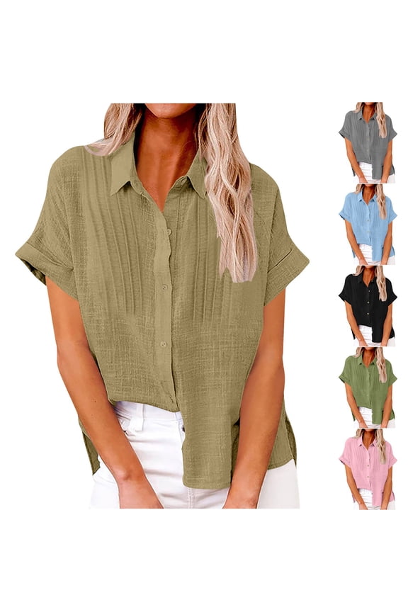 Button Down Shirts for Women,s Soft Short Sleeve Shirts V Neck Collared Button Down Shirt Tops with Solid Color,Tops for Women Trendy