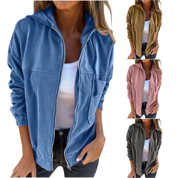 THDHVS Hoodies for Women,Womens Hoodies,Women's Casual Long Sleeve Zip-up Loose Lightweight Shacket Shirt Jacket Coat Outerwear with Pockets Blue S