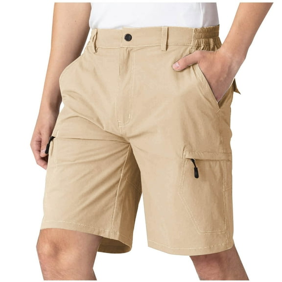 THDHVS Cargo Shorts for Men,Mens Shorts Casual,Man Solid-Color Loose Casual Button Zipper Multi-Pocket Workwear Half Short Pants Khaki M