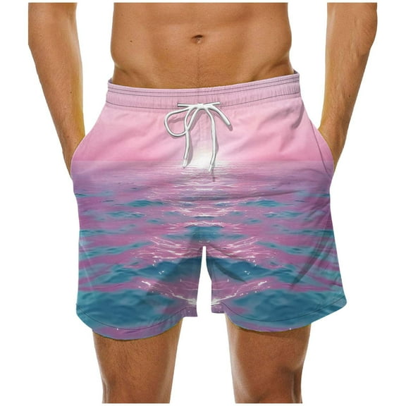 THDHVS Cargo Shorts for Men,Mens Shorts Casual,Men's Special Print Drawstring Waistband Beach Casual Pocket Trouser Shorts Pants Pink L