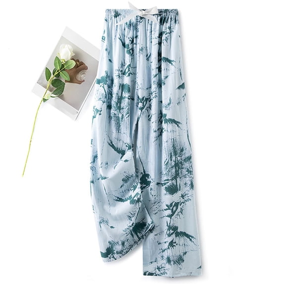 THDHVS Casual Pants for Women, Women Print Elastic Waist Leisure Pants with Soft Fabric and Comfortable Fits for Home Lounging and Casual Everyday Wear Light Blue Free Size