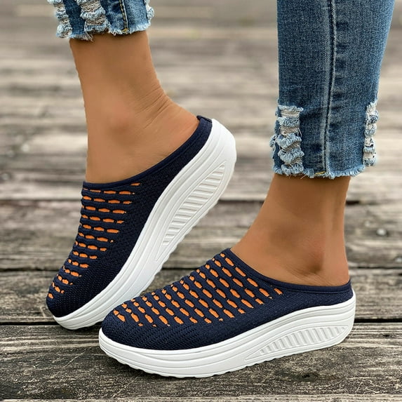 THDHVS Womens Wedge Sandals,Wedge Sandals for Women,Comfortable Orthopedic Sandals Womens Dressy Summer Flip Flops Casual Walking Wedges Dark Blue 8.5