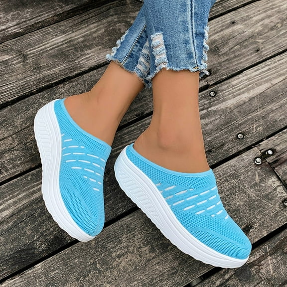 THDHVS Womens Wedge Sandals,Wedge Sandals for Women,Fashion Women Casual Round Head Comfy Slippers Beach Casual Slipsole Shoes Light Blue 7