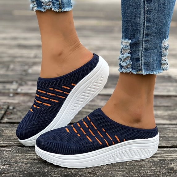 THDHVS Womens Wedge Sandals,Wedge Sandals for Women,Fashion Women Casual Round Head Comfy Slippers Beach Casual Slipsole Shoes Navy 7.5