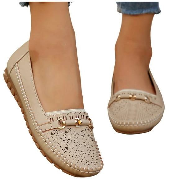 THDHVS Casual Shoes for Women,Womens Dress Shoes,Women’s Casual Flat Round Toe Dress ShoesSlip Rope Loafer Khaki 9