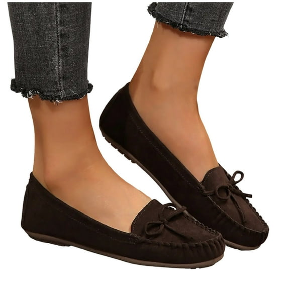 THDHVS Women's Sandals,Flat Sandals for Women,Women's Comfortable Loafers Casual Round Toe Moccasins Driving Flats Soft Walking Shoes Brown 8.5